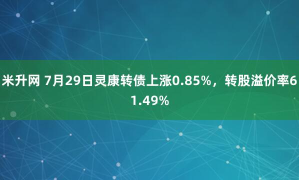 米升网 7月29日灵康转债上涨0.85%，转股溢价率61.49%